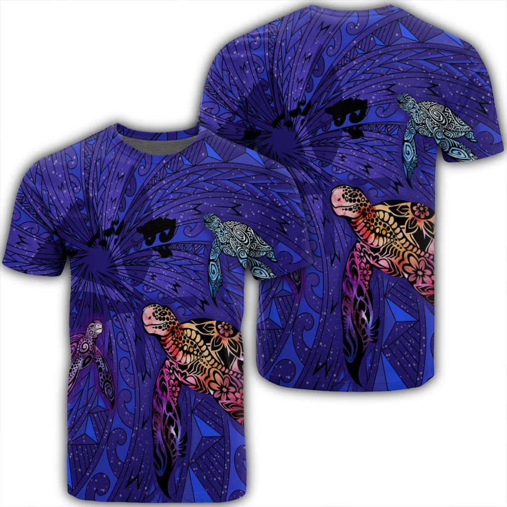 Hawaii Map Kanaka Turtle T Shirt Volcano Style Galaxy Unisex Black - Polynesian Pride