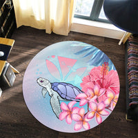 Hawaii Map Kanaka Turtle Galaxy Night Plumeria Hibiscus Round Carpet - AH - Polynesian Pride
