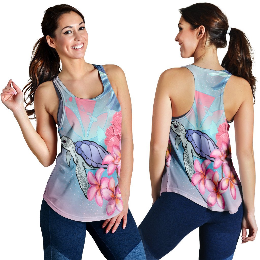 Hawaii Map Kanaka Turtle Galaxy Night Plumeria Hibiscus Racerback Tank - AH Black - Polynesian Pride