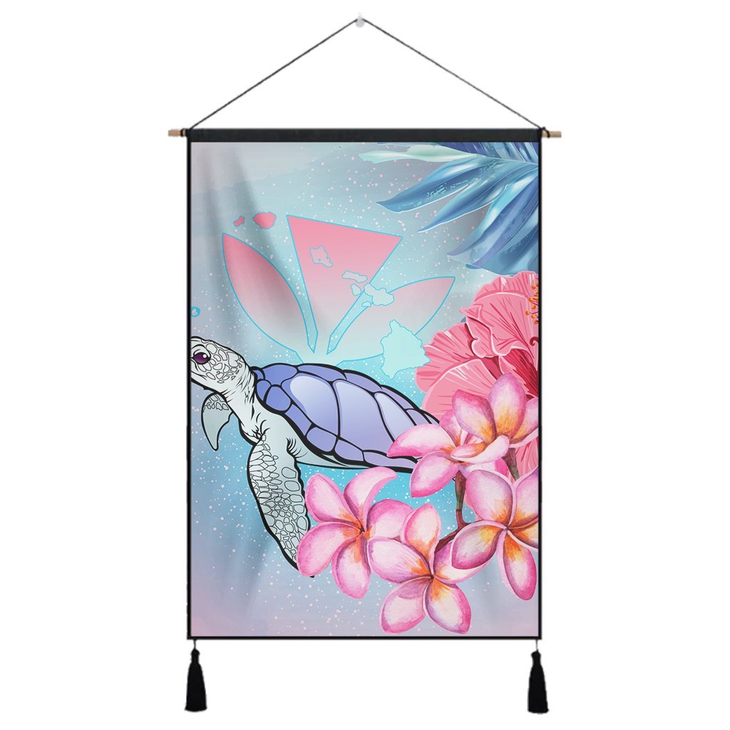 Hawaii Map Kanaka Turtle Galaxy Night Plumeria Hibiscus Hanging Poster - AH Hanging Poster Cotton And Linen - Polynesian Pride