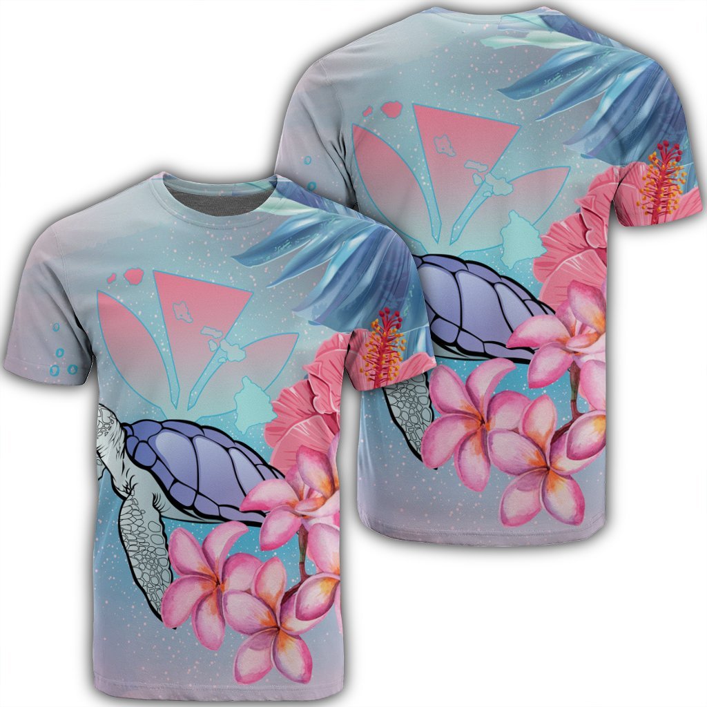 Hawaii Map Kanaka Turtle Galaxy Night Plumeria Hibiscus T Shirt Unisex Black - Polynesian Pride