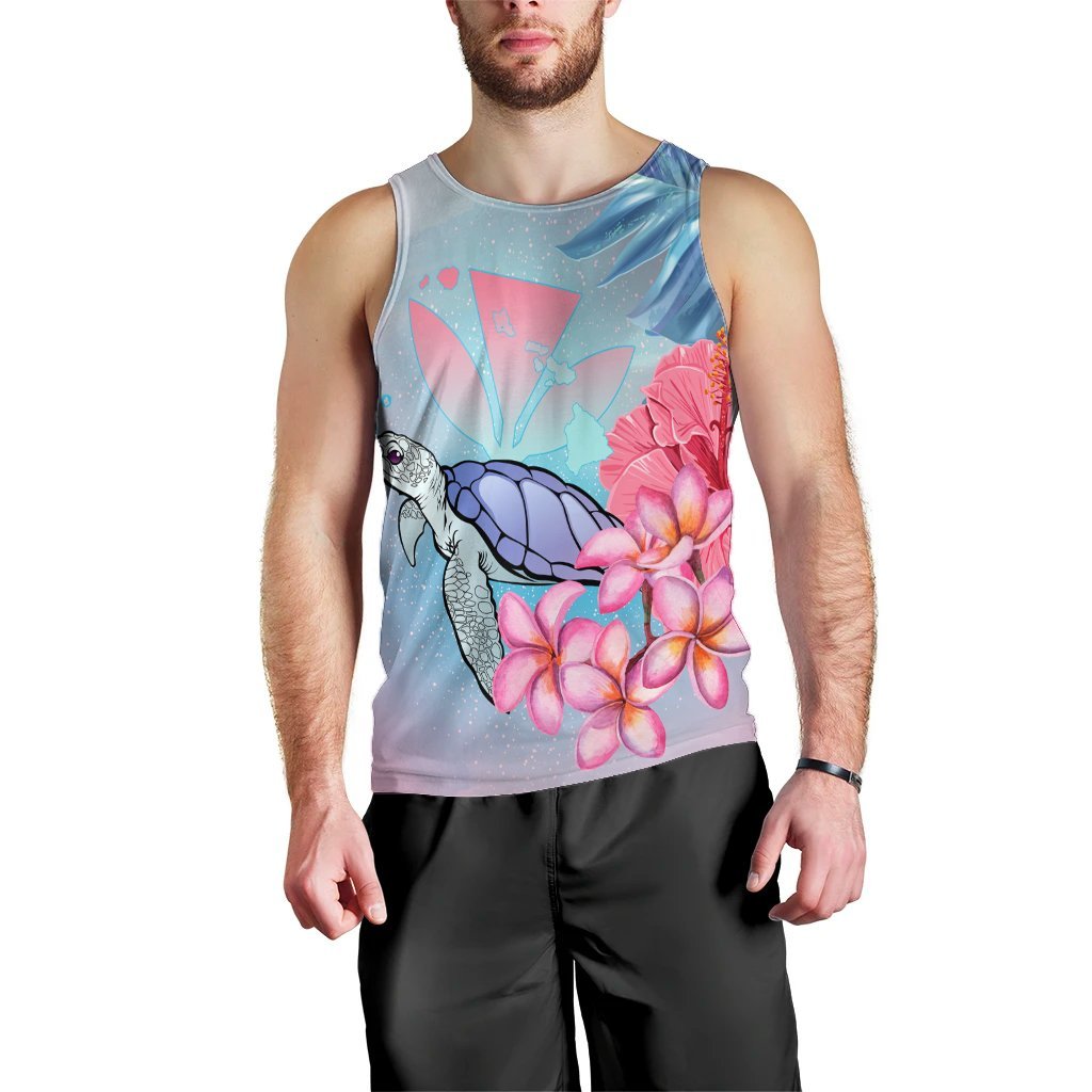 Hawaii Map Kanaka Turtle Galaxy Night Plumeria Hibiscus Tank Top - AH Black - Polynesian Pride