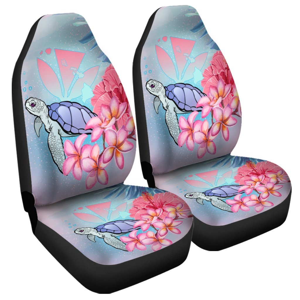 Hawaii Map Kanaka Turtle Galaxy Night Plumeria Hibiscus Car Seat Covers - AH Universal Fit Black - Polynesian Pride