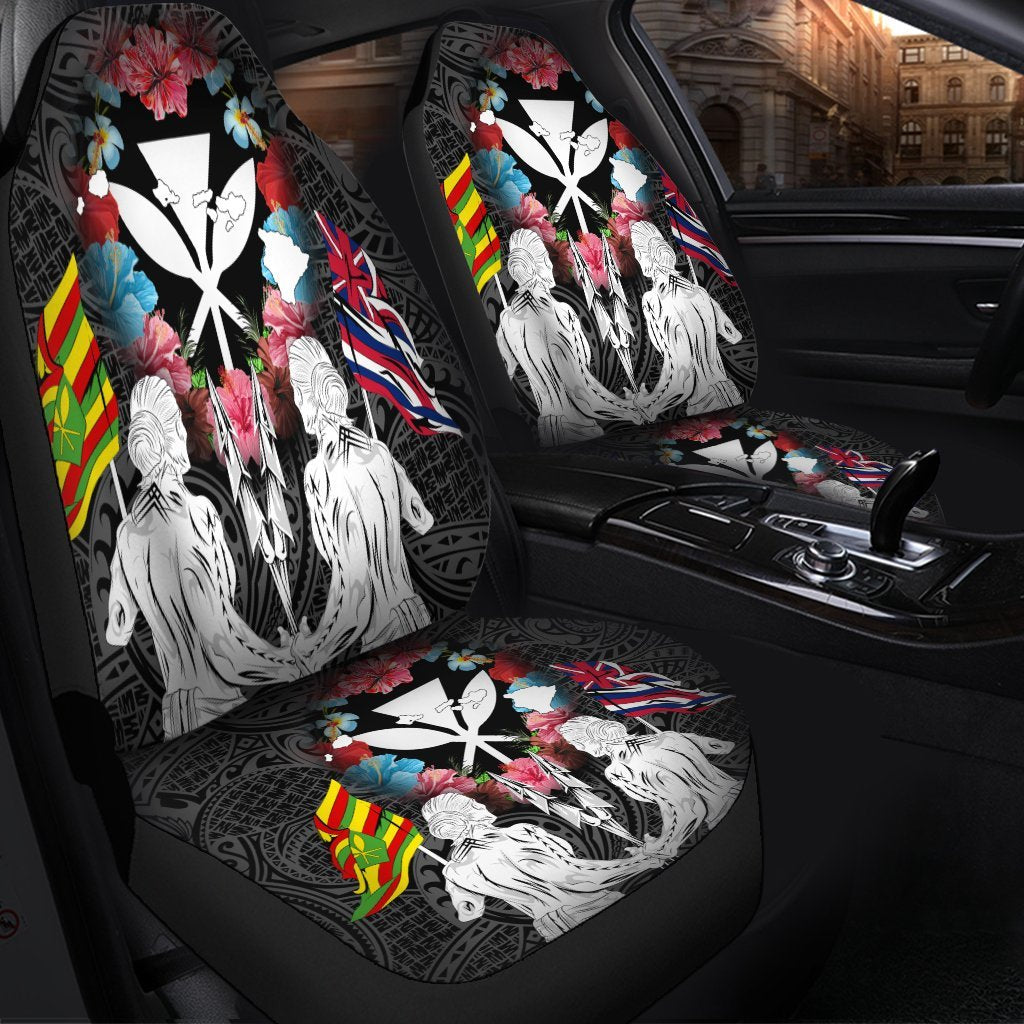 Hawaii Map Kanaka Two Men Holding Flag Car Seat Covers - AH - Polynesian Pride