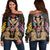 Hawaii Map Kanaka Two Men Holding Flag Women's Off Shoulder Sweater Gold - AH Black - Polynesian Pride