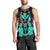 Hawaii Map Kanaka Two Men Holding Flag Tank Top Turquoise - AH Black - Polynesian Pride