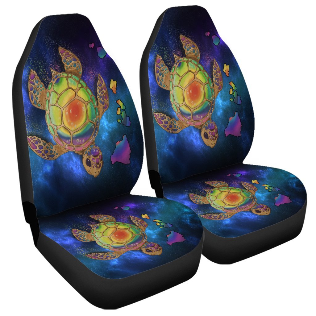 Hawaii Map Turtle Galaxy Car Seat Covers - AH - Blue Universal Fit Black - Polynesian Pride