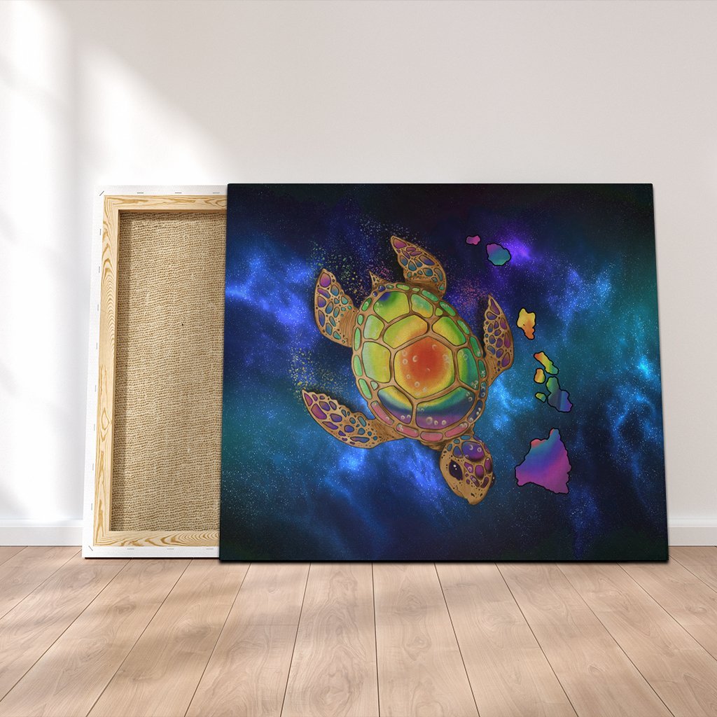 Hawaii Map Turtle Galaxy Canvas - AH - Blue Canvas Poly-cotton - Polynesian Pride