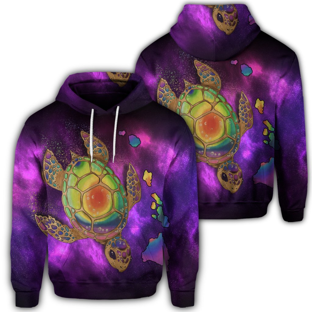 Hawaiian Map Turtle Galaxy Hoodie Purple Unisex Art - Polynesian Pride