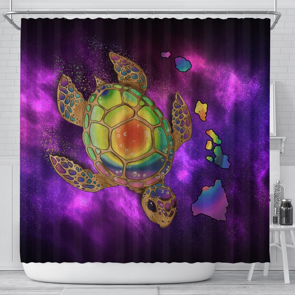 Hawaii Map Turtle Galaxy Shower Curtain - AH - Purple 177 x 172 (cm) Black - Polynesian Pride