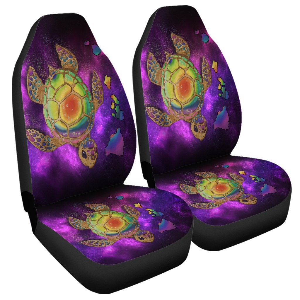 Hawaii Map Turtle Galaxy Car Seat Covers - AH - Purple Universal Fit Black - Polynesian Pride