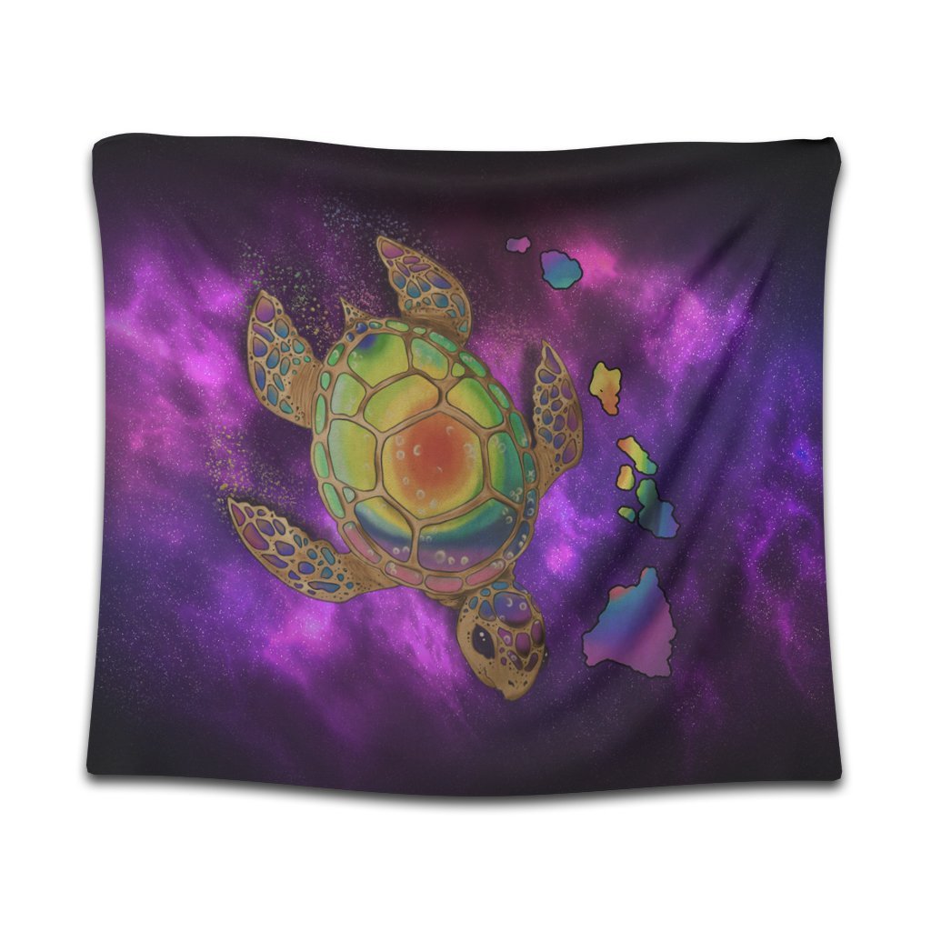 Hawaii Map Turtle Galaxy Tapestry - AH - Purple Wall Tapestry Black - Polynesian Pride