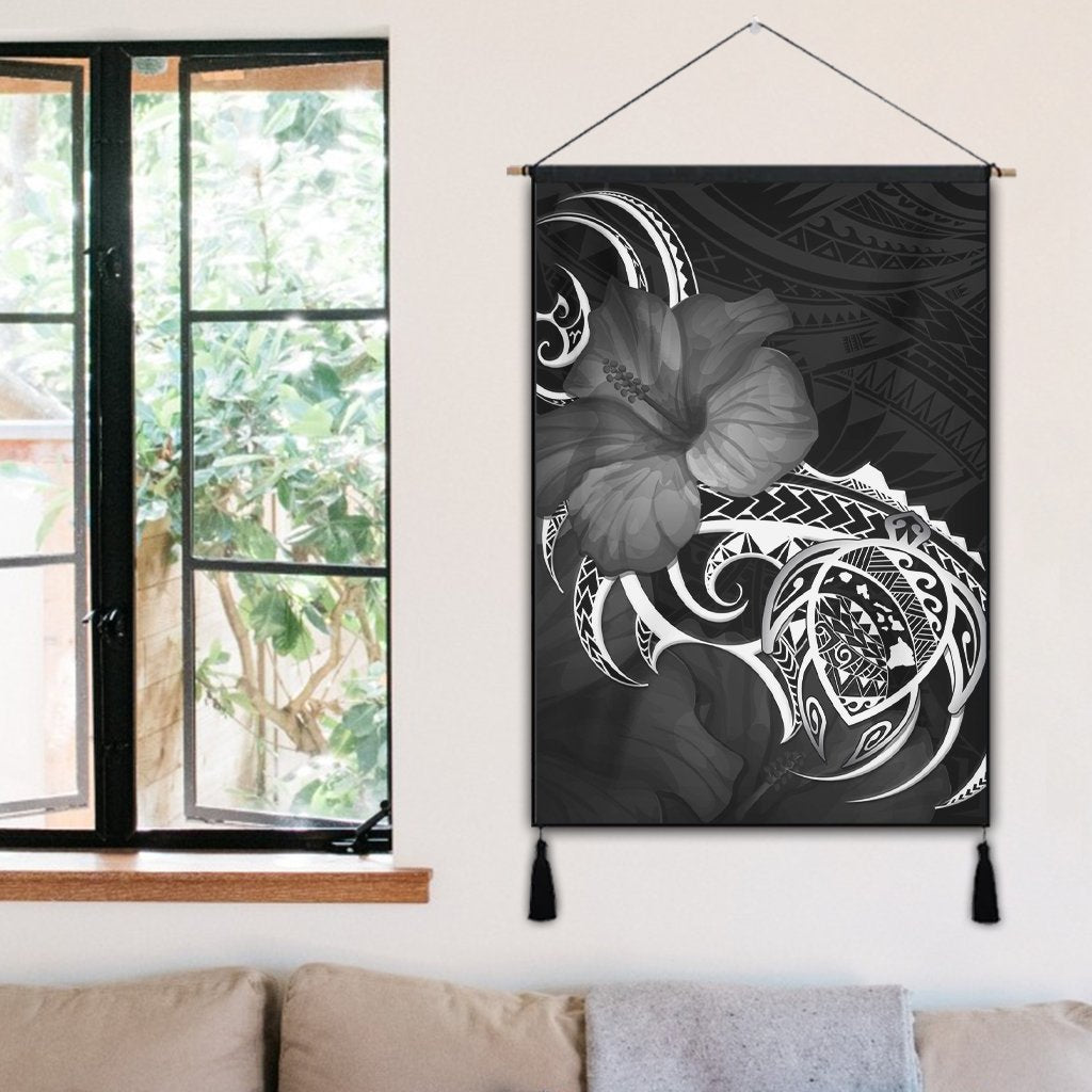 Hawaii Map Turtle Hibiscus Divise Polynesian Hanging Poster - AH - Polynesian Pride