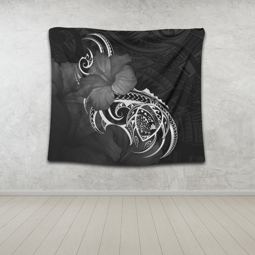 Hawaii Map Turtle Hibiscus Divise Polynesian Tapestry - AH - Polynesian Pride