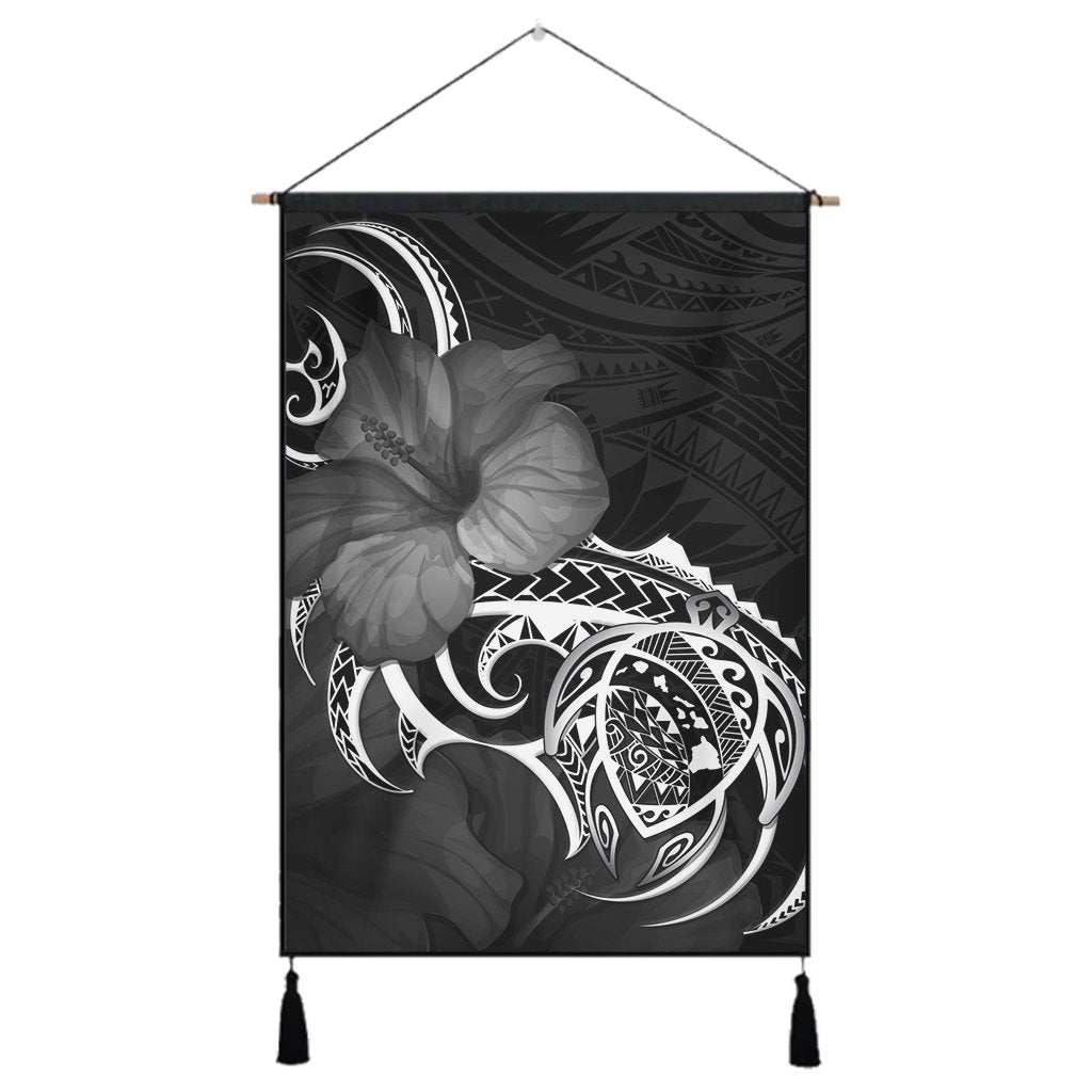 Hawaii Map Turtle Hibiscus Divise Polynesian Hanging Poster - AH Hanging Poster Cotton And Linen - Polynesian Pride