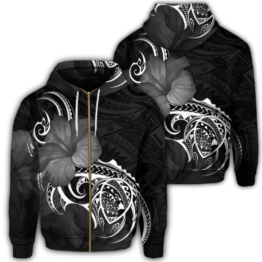 Hawaii Map Turtle Hibiscus Divise Polynesian Zip Hoodie Unisex Art - Polynesian Pride