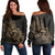 Hawaii Map Turtle Hibiscus Divise Polynesian Women's Off Shoulder Sweater Gold - AH Black - Polynesian Pride