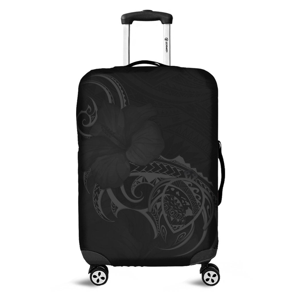 Hawaii Map Turtle Hibiscus Divise Polynesian Luggage Covers Gray - AH Black - Polynesian Pride