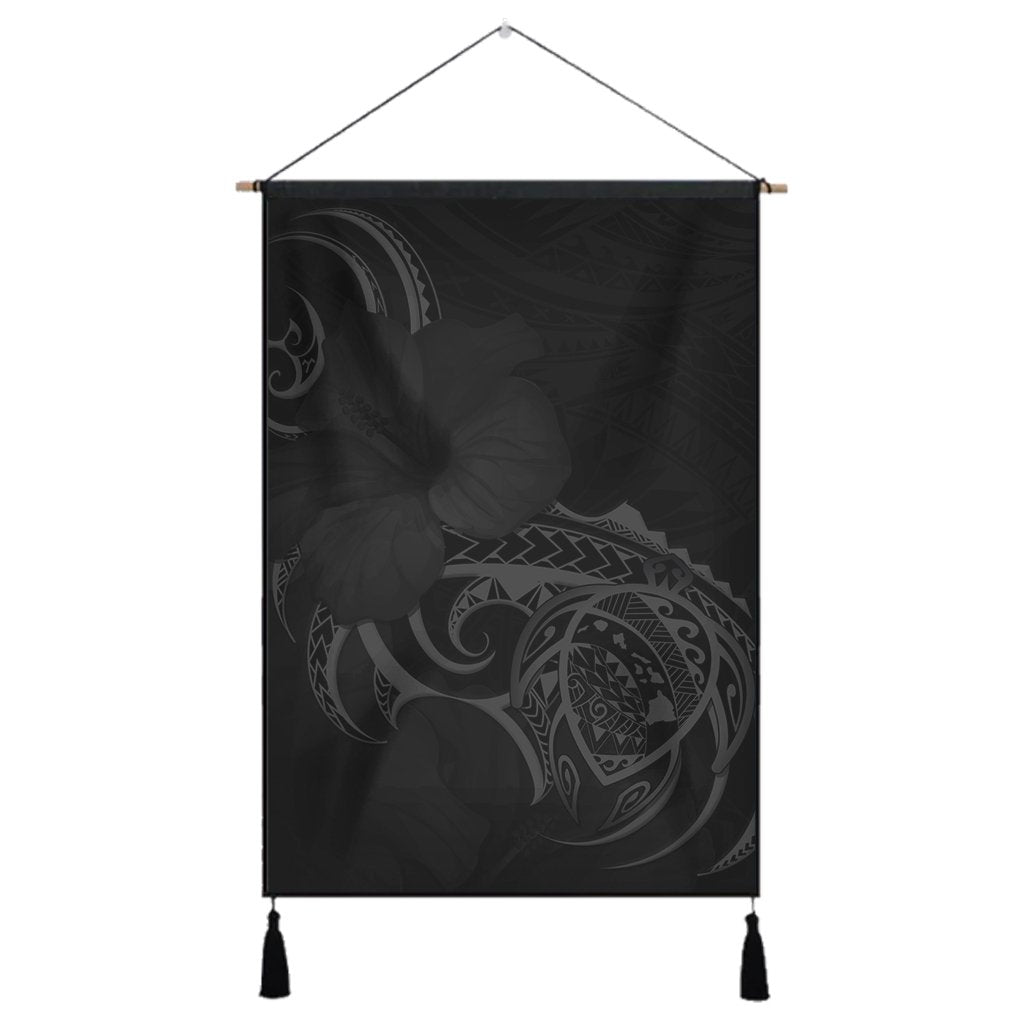 Hawaii Map Turtle Hibiscus Divise Polynesian Hanging Poster Gray - AH Hanging Poster Cotton And Linen - Polynesian Pride