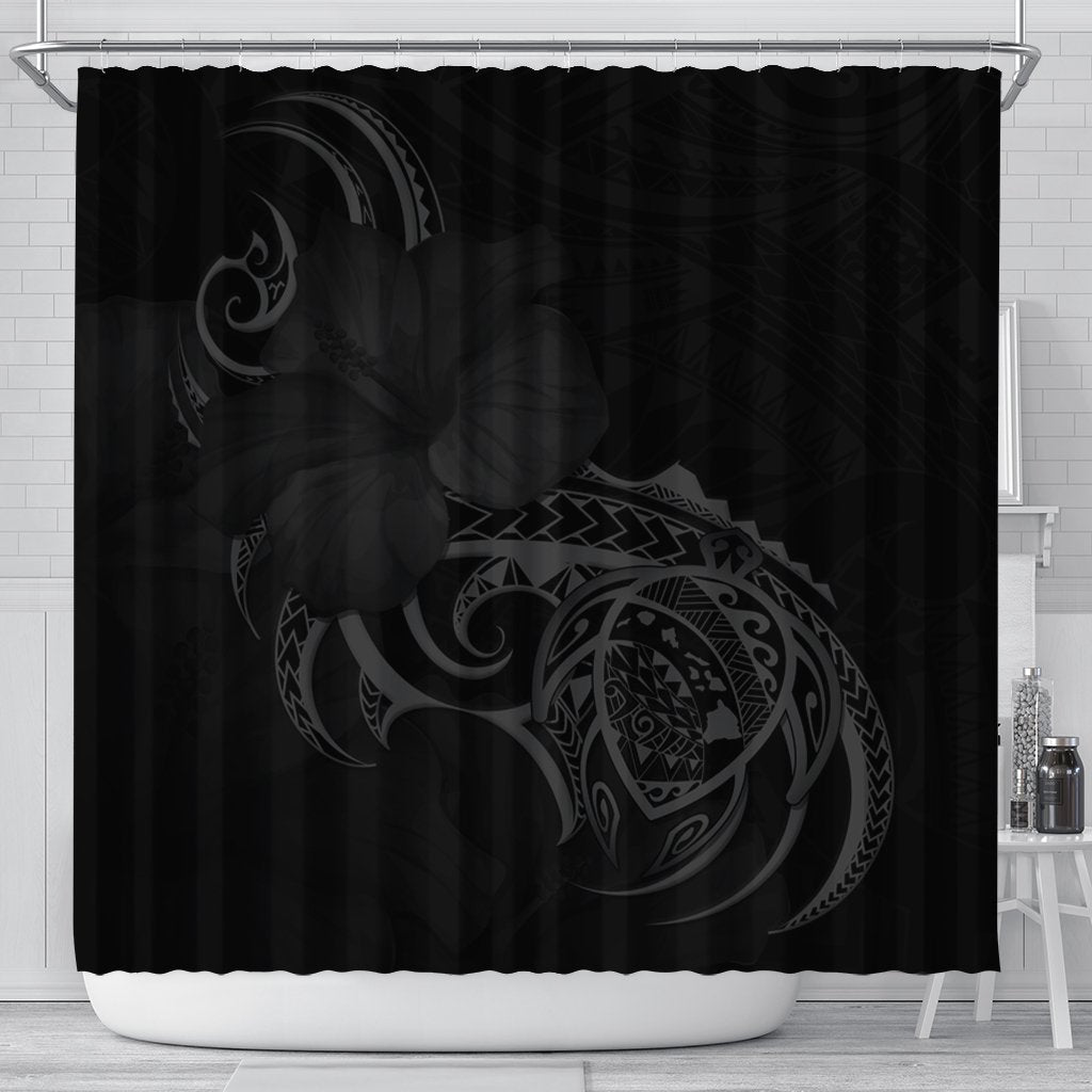 Hawaii Map Turtle Hibiscus Divise Polynesian Shower Curtain Gray - AH 177 x 172 (cm) Black - Polynesian Pride