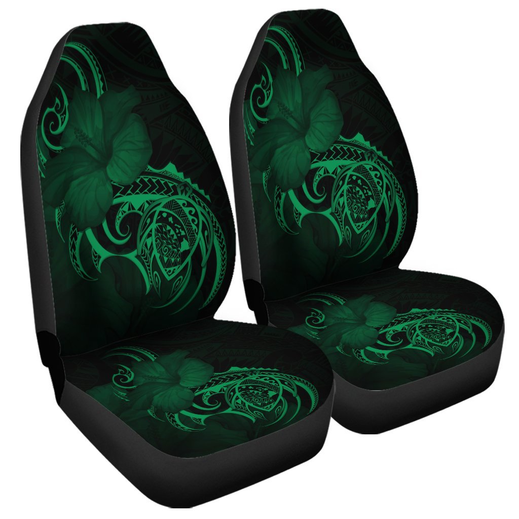 Hawaii Map Turtle Hibiscus Divise Polynesian Car Seat Covers Green - AH Universal Fit Black - Polynesian Pride