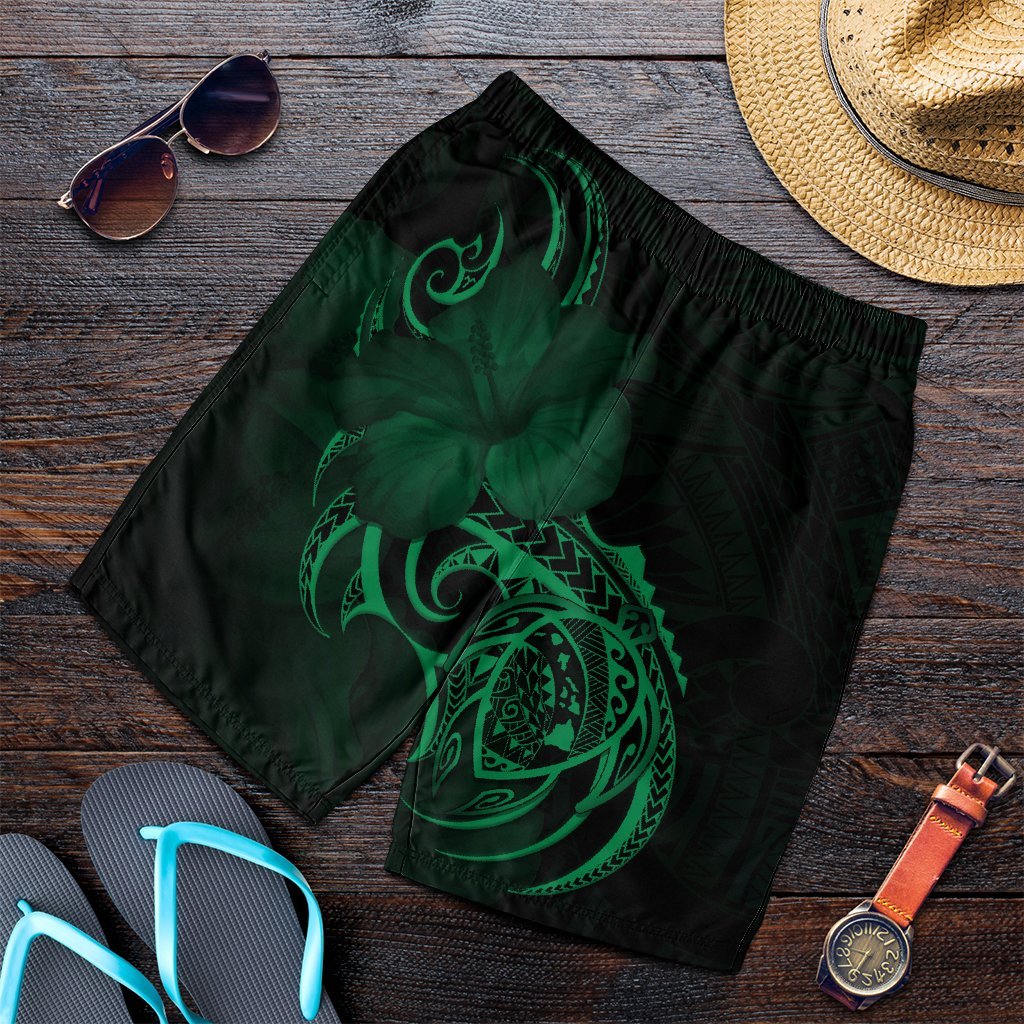 Hawaii Map Turtle Hibiscus Divise Polynesian Men's Shorts Green - AH Art - Polynesian Pride