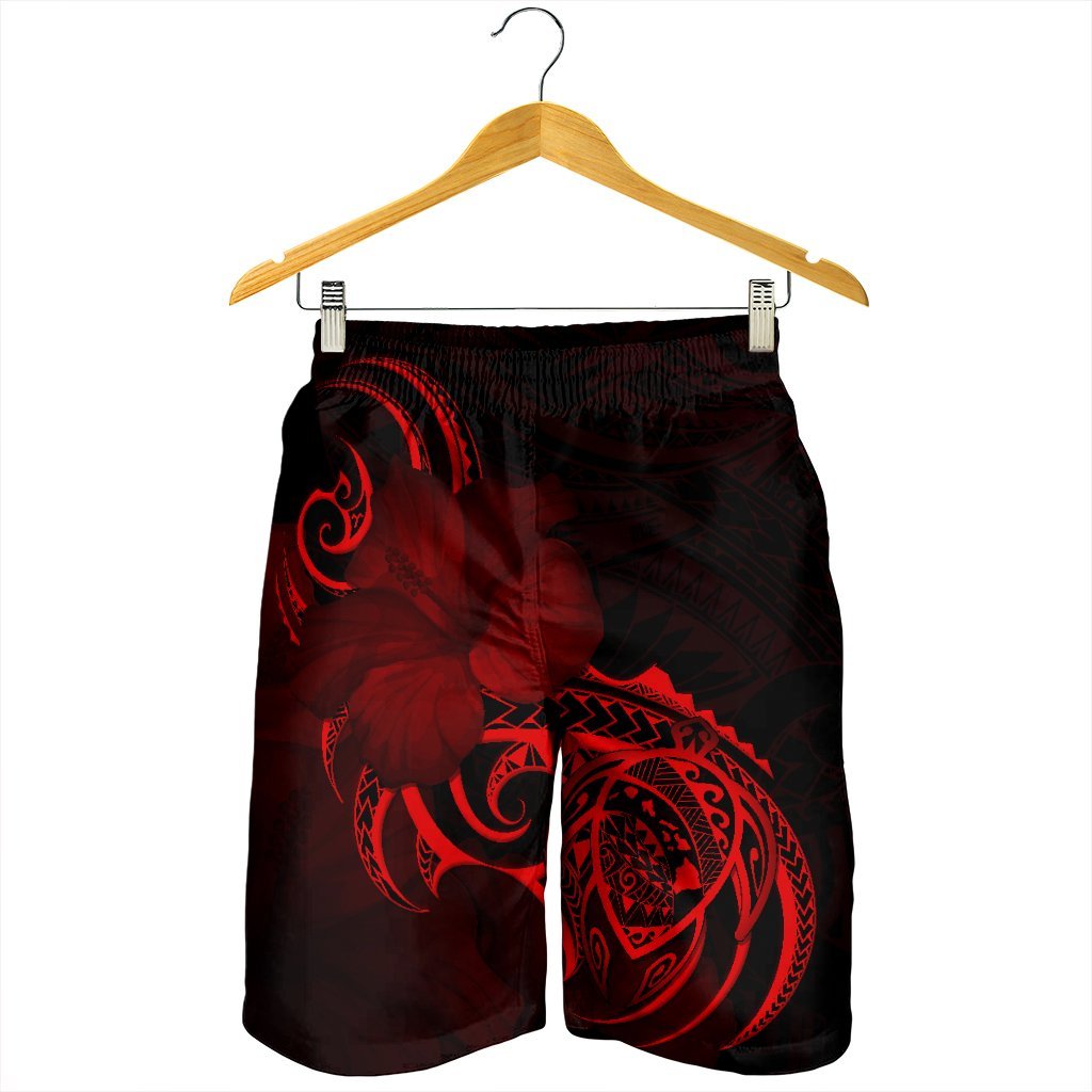 Hawaii Map Turtle Hibiscus Divise Polynesian Men's Shorts Red - AH - Polynesian Pride