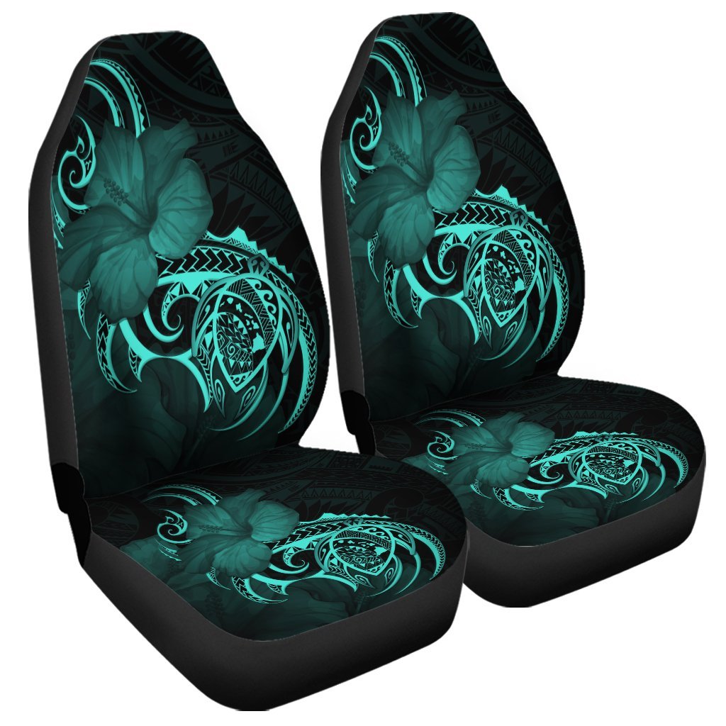 Hawaii Map Turtle Hibiscus Divise Polynesian Car Seat Covers Turquoise - AH Universal Fit Black - Polynesian Pride