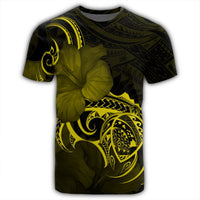 Hawaii Map Turtle Hibiscus Divise Polynesian T Shirt Yellow - Polynesian Pride