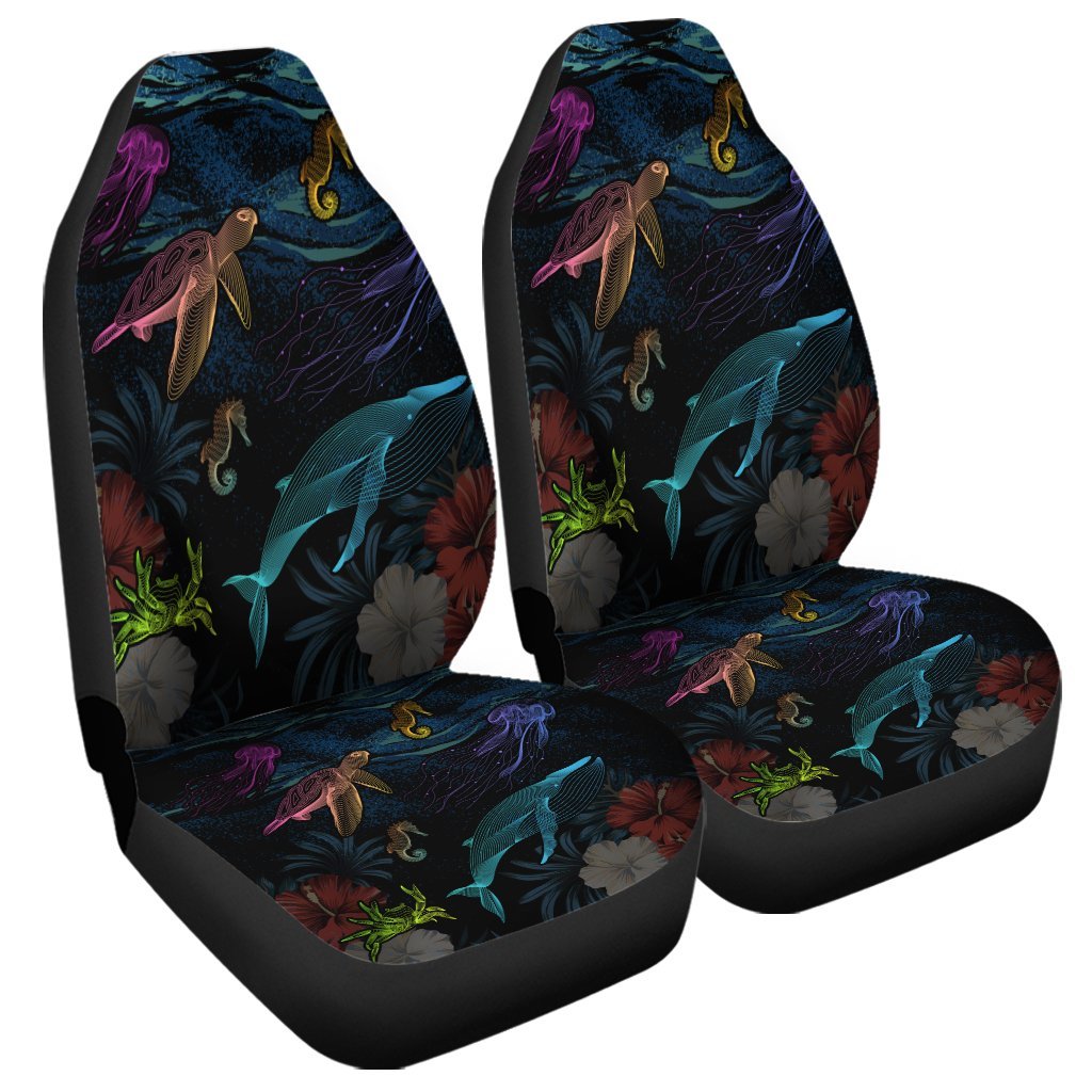 Hawaii Marine Life Sea Car Seat Covers - AH Universal Fit Black - Polynesian Pride