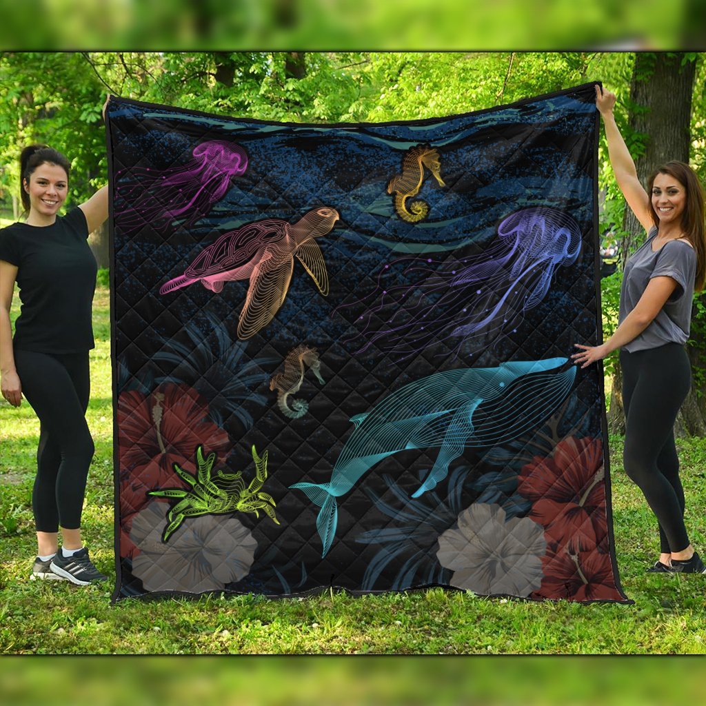 Hawaii Marine Life Sea Premium Quilts - AH Black - Polynesian Pride