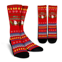 Hawaii Mele Kalikimaka Pattern Christmas Hawaiian Socks - Pon Style - AH Crew Socks Red - Polynesian Pride