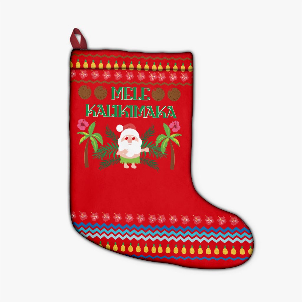 Hawaii Mele Kalikimaka Pattern Christmas Hawaiian Stockings - Pon Style - AH 26 X 42 cm Christmas Stocking Red - Polynesian Pride