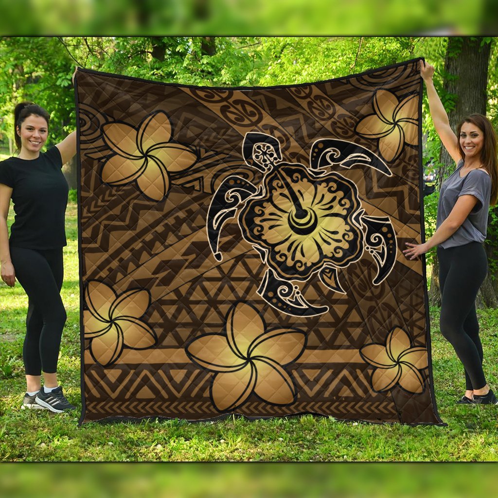 Hawaii Mix Polynesian Turtle Plumeria Premium Quilts - AH - Nick Style - Brown Black - Polynesian Pride