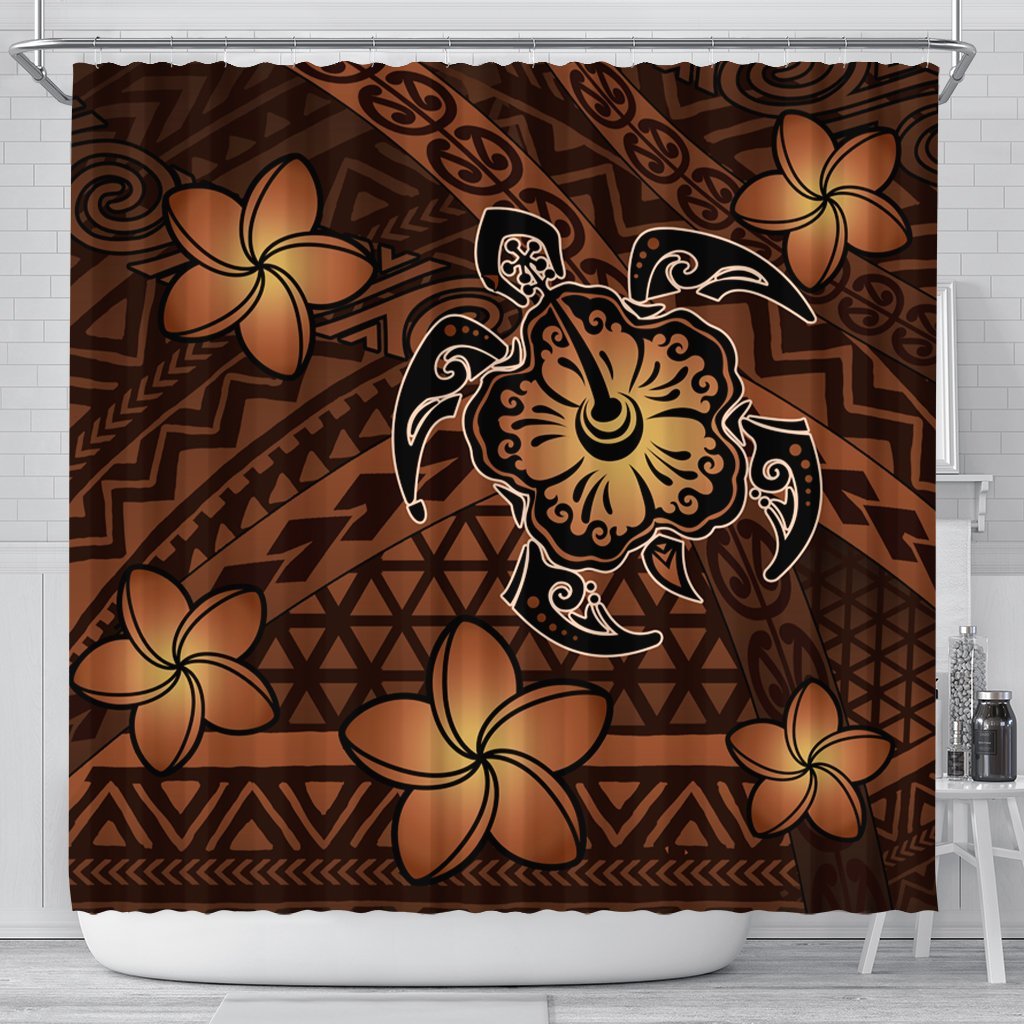 Hawaii Mix Polynesian Turtle Plumeria Shower Curtain - AH - Nick Style - Orange 177 x 172 (cm) Black - Polynesian Pride