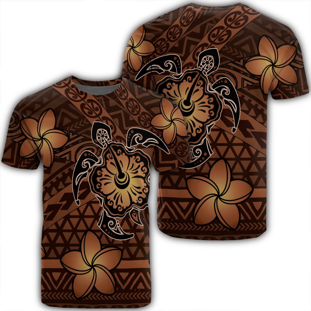 Hawaii Mix Polynesian Turtle Plumeria T Shirt Nick Style Orange Unisex Black - Polynesian Pride