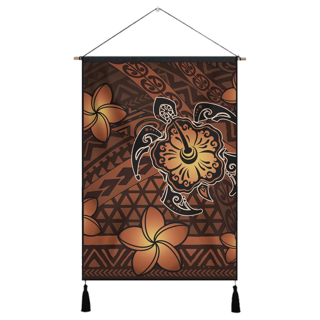 Hawaii Mix Polynesian Turtle Plumeria Hanging Poster - AH - Nick Style - Orange Hanging Poster Cotton And Linen - Polynesian Pride
