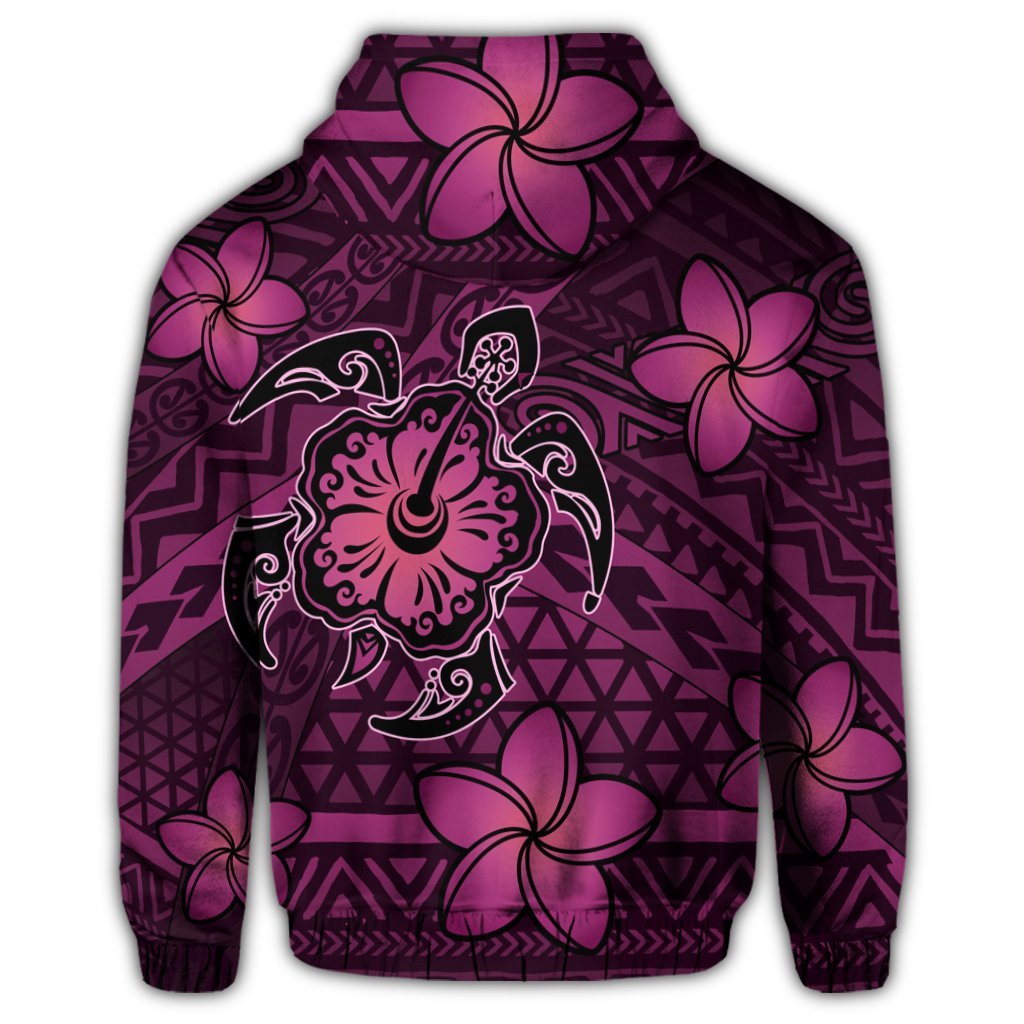 Hawaii Mix Polynesian Turtle Plumeria Zip Hoodie Nick Style Pink - Polynesian Pride