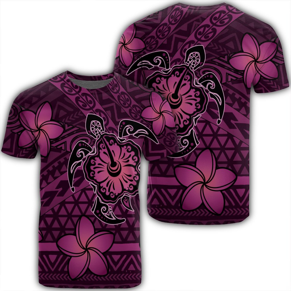 Hawaii Mix Polynesian Turtle Plumeria T Shirt Nick Style Pink Unisex Black - Polynesian Pride