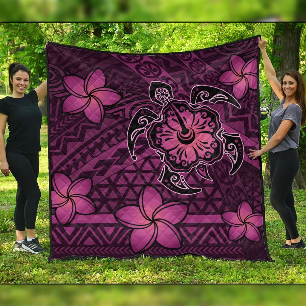 Hawaii Mix Polynesian Turtle Plumeria Premium Quilts - AH - Nick Style - Pink Black - Polynesian Pride