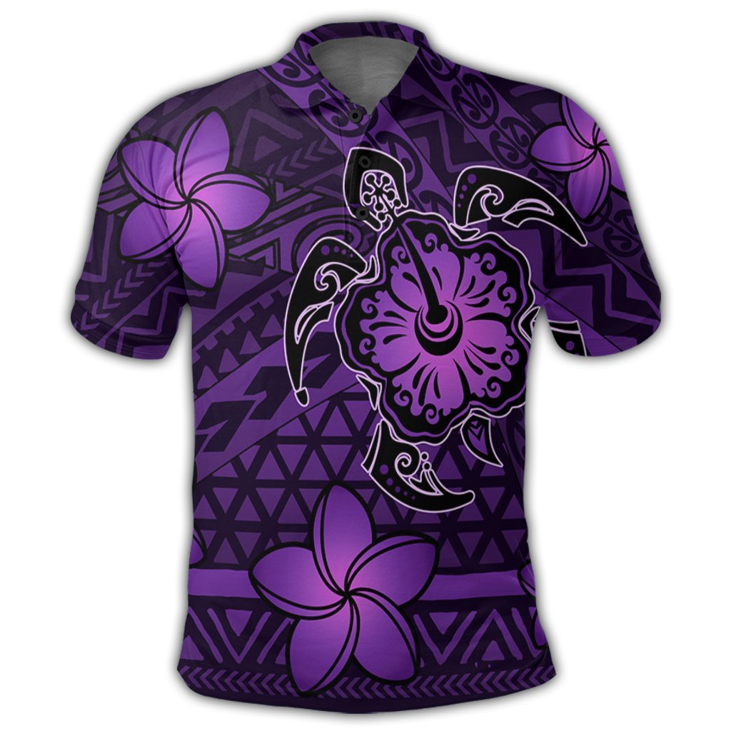Hawaii Mix Polynesian Turtle Plumeria Polo Shirt Nick Style Purple - Polynesian Pride