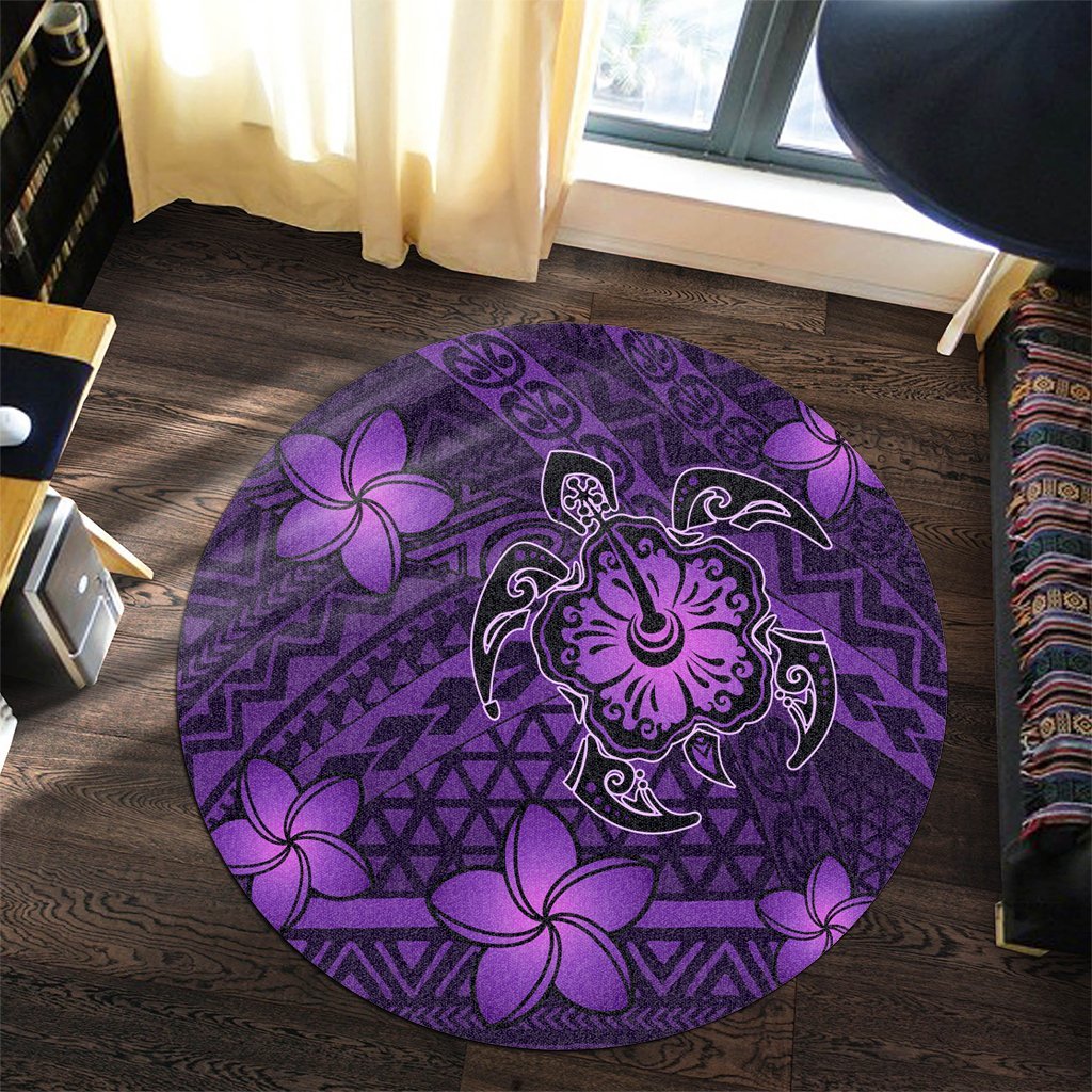 Hawaii Mix Polynesian Turtle Plumeria Round Carpet - AH - Nick Style - Purple - Polynesian Pride