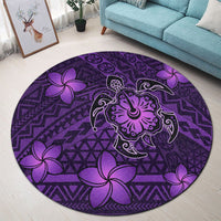 Hawaii Mix Polynesian Turtle Plumeria Round Carpet - AH - Nick Style - Purple - Polynesian Pride