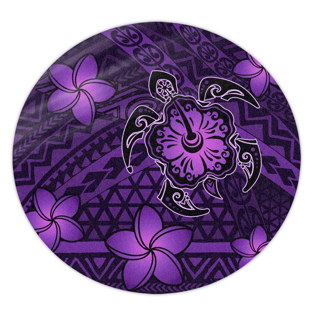 Hawaii Mix Polynesian Turtle Plumeria Round Carpet - AH - Nick Style - Purple Round Carpet Luxurious Plush - Polynesian Pride