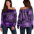 Hawaii Mix Polynesian Turtle Plumeria Women's Off Shoulder Sweater - AH - Nick Style - Purple Black - Polynesian Pride