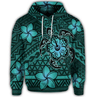 Hawaiian Mix Polynesian Turtle Plumeria Hoodie Nick Style Turquoise - Polynesian Pride