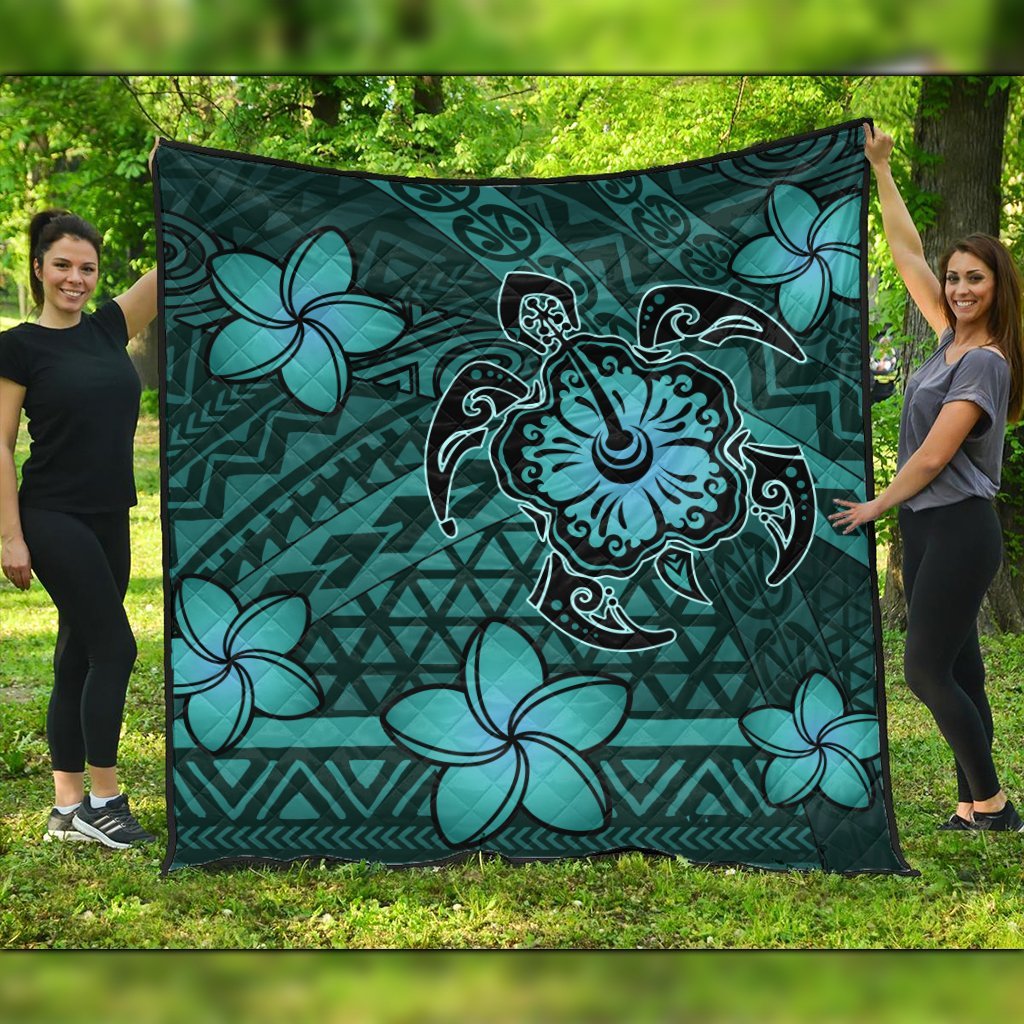 Hawaii Mix Polynesian Turtle Plumeria Premium Quilts - AH - Nick Style - Turquoise Black - Polynesian Pride