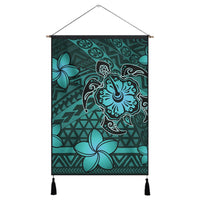 Hawaii Mix Polynesian Turtle Plumeria Hanging Poster - AH - Nick Style - Turquoise Hanging Poster Cotton And Linen - Polynesian Pride