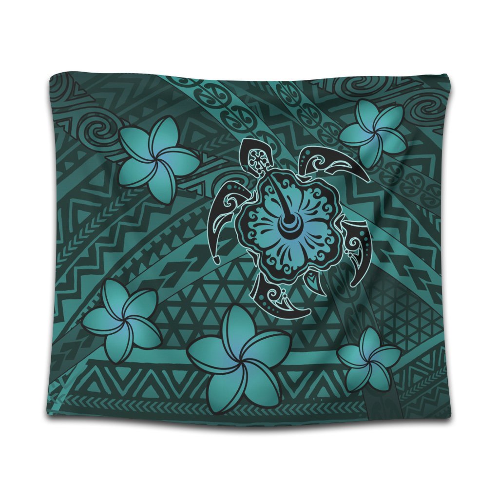 Hawaii Mix Polynesian Turtle Plumeria Tapestry - AH - Nick Style - Turquoise Wall Tapestry Black - Polynesian Pride