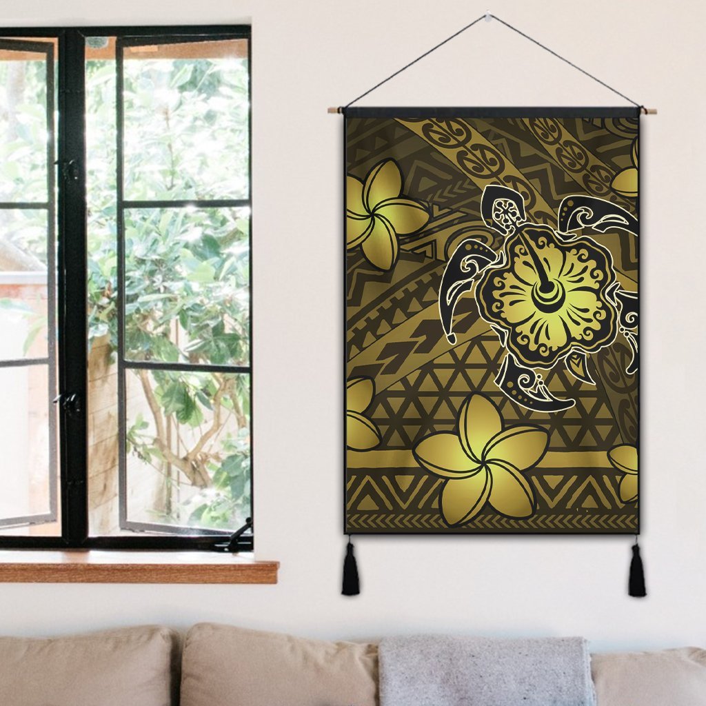 Hawaii Mix Polynesian Turtle Plumeria Hanging Poster - AH - Nick Style - Yellow - Polynesian Pride